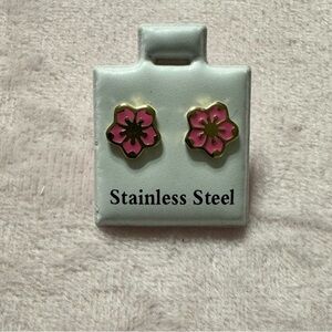 Pink Flower Stainless Steel Earrings